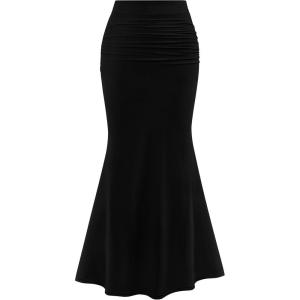 PRETTYGARDEN Women Fitted Mesh Mermaid Skirt 2026 Spring Summer Casual High Waisted Ruched Maxi Long Bodycon Going Out Outfit(Black)
