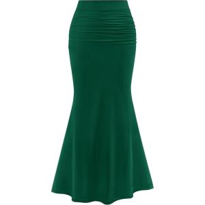 PRETTYGARDEN Women Fitted Mesh Mermaid Skirt 2026 Spring Summer Casual High Waisted Ruched Maxi Long Bodycon Going Out Outfit(Dark Green)