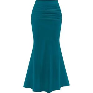 PRETTYGARDEN Women Fitted Mesh Mermaid Skirt 2026 Spring Summer Casual High Waisted Ruched Maxi Long Bodycon Going Out Outfit(Lake Blue)