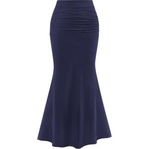 PRETTYGARDEN Women Fitted Mesh Mermaid Skirt 2026 Spring Summer Casual High Waisted Ruched Maxi Long Bodycon Going Out Outfit(Navy)