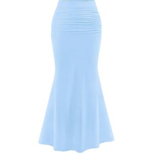 PRETTYGARDEN Women Fitted Mesh Mermaid Skirt 2026 Spring Summer Casual High Waisted Ruched Maxi Long Bodycon Going Out Outfit(Sky Blue)