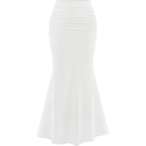 PRETTYGARDEN Women Fitted Mesh Mermaid Skirt 2026 Spring Summer Casual High Waisted Ruched Maxi Long Bodycon Going Out Outfit(White)