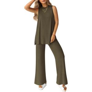 PRETTYGARDEN Women’s 2 Piece Lounge Set 2026 Summer Casual Tank Top Wide Leg Pants Matching Travel Outfits Clothes Tracksuit(Army Green)
