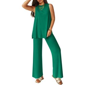 PRETTYGARDEN Women’s 2 Piece Lounge Set 2026 Summer Casual Tank Top Wide Leg Pants Matching Travel Outfits Clothes Tracksuit(Grass Green)