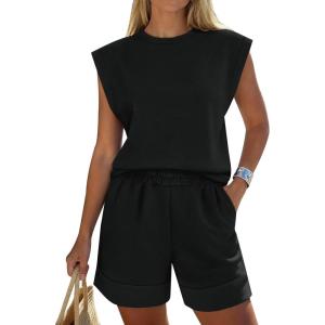 PRETTYGARDEN Women’s 2 Piece Lounge Shorts Sets 2026 Summer Travel Outfits Casual Beach Vacation Clothes Spring Sweatsuits(Black)