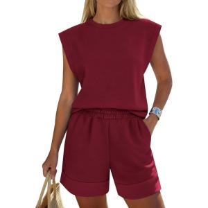 PRETTYGARDEN Women’s 2 Piece Lounge Shorts Sets 2026 Summer Travel Outfits Casual Beach Vacation Clothes Spring Sweatsuits(Burgundy)