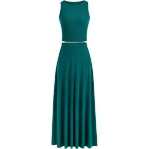 PRETTYGARDEN Women’s 2 Piece Maxi Skirt Sets Casual Summer Knit Cropped Tank Top High Waisted Long Skirts Outfit(Blue Green)