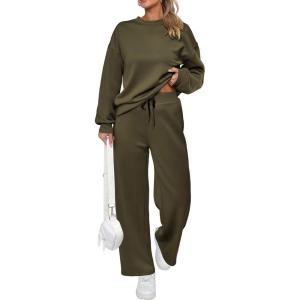 PRETTYGARDEN Womens 2 Piece Outfits 2026 Fall Long Sleeve Sweatshirt Wide Leg Pants Lounge Sets Winter Sweatsuits Tracksuit(Army Green)
