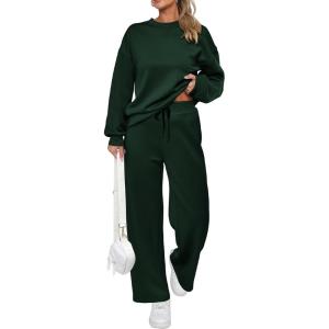PRETTYGARDEN Womens 2 Piece Outfits 2026 Fall Long Sleeve Sweatshirt Wide Leg Pants Lounge Sets Winter Sweatsuits Tracksuit(Dark Green)