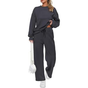 PRETTYGARDEN Womens 2 Piece Outfits 2026 Fall Long Sleeve Sweatshirt Wide Leg Pants Lounge Sets Winter Sweatsuits Tracksuit(Dark Grey)