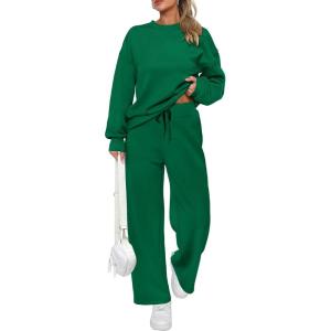 PRETTYGARDEN Womens 2 Piece Outfits 2026 Fall Long Sleeve Sweatshirt Wide Leg Pants Lounge Sets Winter Sweatsuits Tracksuit(Green)