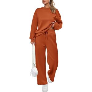 PRETTYGARDEN Womens 2 Piece Outfits 2026 Fall Long Sleeve Sweatshirt Wide Leg Pants Lounge Sets Winter Sweatsuits Tracksuit(Orange)