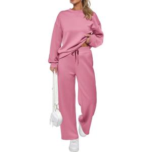 PRETTYGARDEN Womens 2 Piece Outfits 2026 Fall Long Sleeve Sweatshirt Wide Leg Pants Lounge Sets Winter Sweatsuits Tracksuit(Pink)