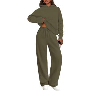 PRETTYGARDEN Women’s 2 Piece Outfits Fall Sweatsuits Oversized Hoodies Wide Leg Sweatpants Tracksuits Lounge Matching Sets(Army Green)