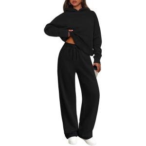 PRETTYGARDEN Women’s 2 Piece Outfits Fall Sweatsuits Oversized Hoodies Wide Leg Sweatpants Tracksuits Lounge Matching Sets(Black)