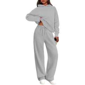 PRETTYGARDEN Women’s 2 Piece Outfits Fall Sweatsuits Oversized Hoodies Wide Leg Sweatpants Tracksuits Lounge Matching Sets(Grey)