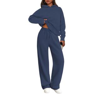 PRETTYGARDEN Women’s 2 Piece Outfits Fall Sweatsuits Oversized Hoodies Wide Leg Sweatpants Tracksuits Lounge Matching Sets(Grey Blue)