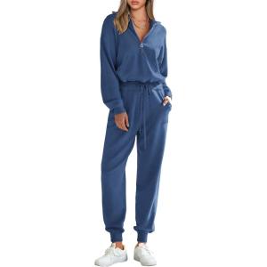 PRETTYGARDEN Women’s 2 Piece Sweater Set Pullover Zip Up Sweatshirt Jogger Sweatpants Tracksuit Casual Outfit(Blue)