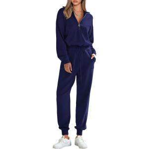 PRETTYGARDEN Women’s 2 Piece Sweater Set Pullover Zip Up Sweatshirt Jogger Sweatpants Tracksuit Casual Outfit(Dark Blue)