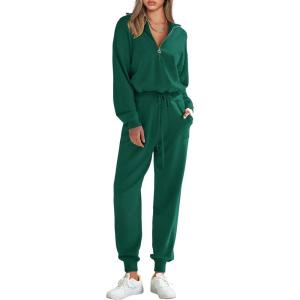 PRETTYGARDEN Women’s 2 Piece Sweater Set Pullover Zip Up Sweatshirt Jogger Sweatpants Tracksuit Casual Outfit(Dark Green)