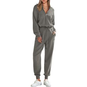PRETTYGARDEN Women’s 2 Piece Sweater Set Pullover Zip Up Sweatshirt Jogger Sweatpants Tracksuit Casual Outfit(Dark Grey)