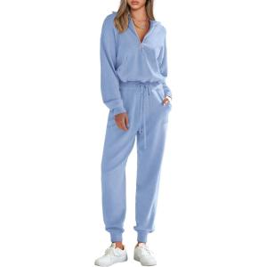 PRETTYGARDEN Women’s 2 Piece Sweater Set Pullover Zip Up Sweatshirt Jogger Sweatpants Tracksuit Casual Outfit(Light Blue)