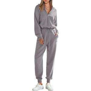 PRETTYGARDEN Women’s 2 Piece Sweater Set Pullover Zip Up Sweatshirt Jogger Sweatpants Tracksuit Casual Outfit(Light Grey)