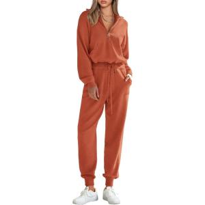 PRETTYGARDEN Women’s 2 Piece Sweater Set Pullover Zip Up Sweatshirt Jogger Sweatpants Tracksuit Casual Outfit(Orange Red)