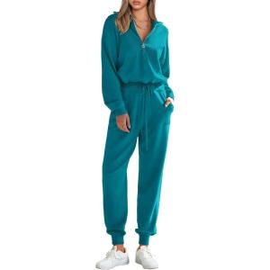 PRETTYGARDEN Women’s 2 Piece Sweater Set Pullover Zip Up Sweatshirt Jogger Sweatpants Tracksuit Casual Outfit(Peacock Blue)