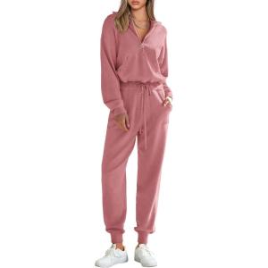 PRETTYGARDEN Women’s 2 Piece Sweater Set Pullover Zip Up Sweatshirt Jogger Sweatpants Tracksuit Casual Outfit(Pink)