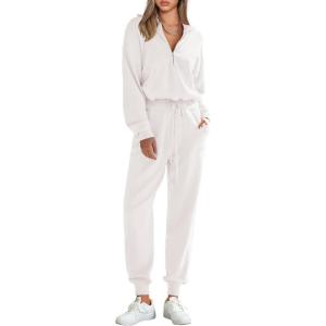 PRETTYGARDEN Women’s 2 Piece Sweater Set Pullover Zip Up Sweatshirt Jogger Sweatpants Tracksuit Casual Outfit(White)