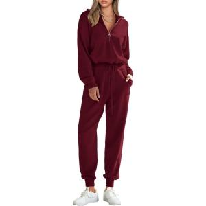 PRETTYGARDEN Women’s 2 Piece Sweater Set Pullover Zip Up Sweatshirt Jogger Sweatpants Tracksuit Casual Outfit(Wine Red)