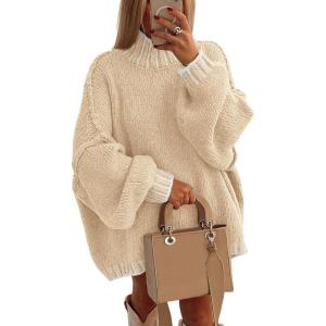 PRETTYGARDEN Women’s 2026 Fall Oversized Pullover Sweaters Long Sleeve Mock Neck Chunky Knit Jumper Tops Winter Clothing(Apricot)