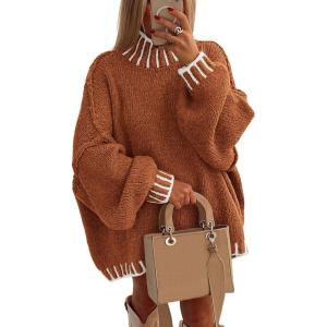 PRETTYGARDEN Women’s 2026 Fall Oversized Pullover Sweaters Long Sleeve Mock Neck Chunky Knit Jumper Tops Winter Clothing(Brick Red)