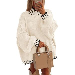 PRETTYGARDEN Women’s 2026 Fall Oversized Pullover Sweaters Long Sleeve Mock Neck Chunky Knit Jumper Tops Winter Clothing(White)