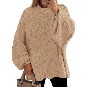 PRETTYGARDEN Women’s 2026 Fall Oversized Sweaters Chunky Knit Mock Neck Long Sleeve Casual Trendy Pullover Winter Clothes(Apricot)