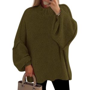 PRETTYGARDEN Women’s 2026 Fall Oversized Sweaters Chunky Knit Mock Neck Long Sleeve Casual Trendy Pullover Winter Clothes(Army Green)