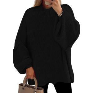 PRETTYGARDEN Women’s 2026 Fall Oversized Sweaters Chunky Knit Mock Neck Long Sleeve Casual Trendy Pullover Winter Clothes(Black)