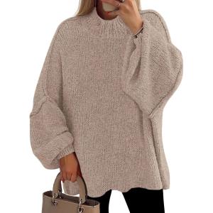 PRETTYGARDEN Women’s 2026 Fall Oversized Sweaters Chunky Knit Mock Neck Long Sleeve Casual Trendy Pullover Winter Clothes(Camel)