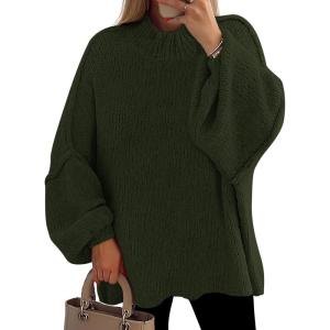 PRETTYGARDEN Women’s 2026 Fall Oversized Sweaters Chunky Knit Mock Neck Long Sleeve Casual Trendy Pullover Winter Clothes(Dark Army Green)