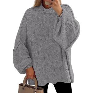 PRETTYGARDEN Women’s 2026 Fall Oversized Sweaters Chunky Knit Mock Neck Long Sleeve Casual Trendy Pullover Winter Clothes(Dark Grey)
