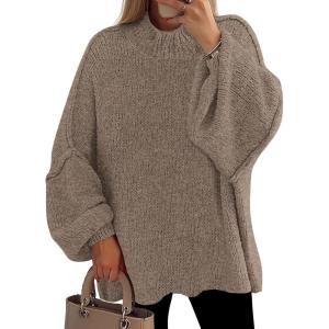 PRETTYGARDEN Women’s 2026 Fall Oversized Sweaters Chunky Knit Mock Neck Long Sleeve Casual Trendy Pullover Winter Clothes(Dark Khaki)