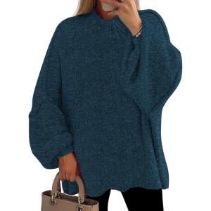 PRETTYGARDEN Women’s 2026 Fall Oversized Sweaters Chunky Knit Mock Neck Long Sleeve Casual Trendy Pullover Winter Clothes(Dark Teal)