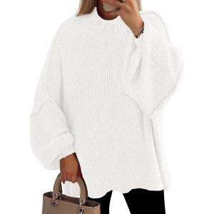 PRETTYGARDEN Women’s 2026 Fall Oversized Sweaters Chunky Knit Mock Neck Long Sleeve Casual Trendy Pullover Winter Clothes(White)