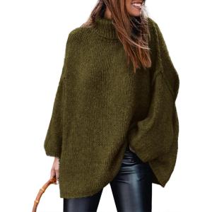 PRETTYGARDEN Women’s 2026 Fall Turtleneck Oversized Sweaters Long Sleeve Chunky Knit Pullover Tops Winter Fashion Clothes(Army Green)