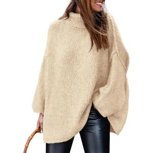 PRETTYGARDEN Women’s 2026 Fall Turtleneck Oversized Sweaters Long Sleeve Chunky Knit Pullover Tops Winter Fashion Clothes(Beige)
