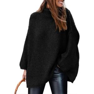 PRETTYGARDEN Women’s 2026 Fall Turtleneck Oversized Sweaters Long Sleeve Chunky Knit Pullover Tops Winter Fashion Clothes(Black)