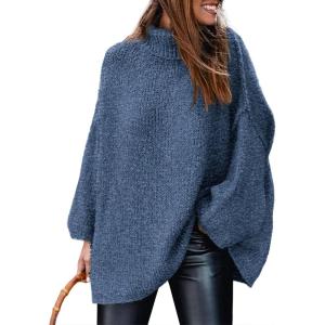 PRETTYGARDEN Women’s 2026 Fall Turtleneck Oversized Sweaters Long Sleeve Chunky Knit Pullover Tops Winter Fashion Clothes(Blue)