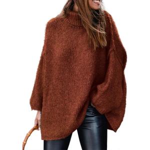 PRETTYGARDEN Women’s 2026 Fall Turtleneck Oversized Sweaters Long Sleeve Chunky Knit Pullover Tops Winter Fashion Clothes(Brick Red)