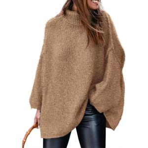 PRETTYGARDEN Women’s 2026 Fall Turtleneck Oversized Sweaters Long Sleeve Chunky Knit Pullover Tops Winter Fashion Clothes(Camel)